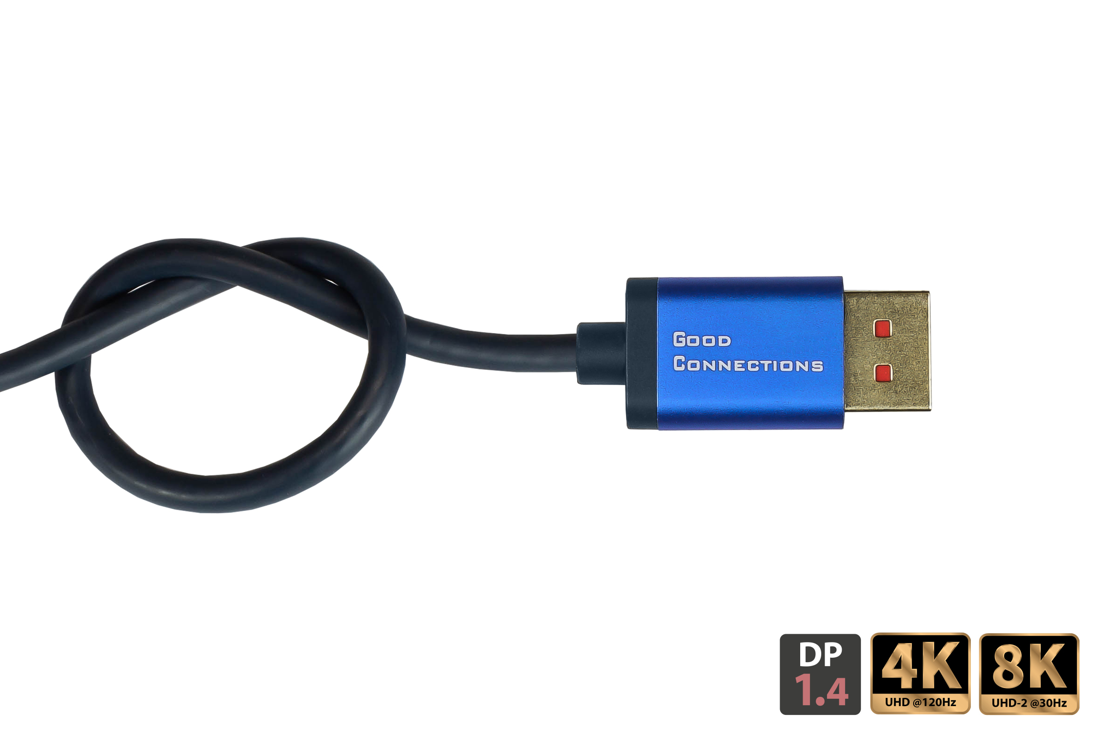 DisplayPort 1.4 SmartFLEX Kabel, 8K UHD-2 / 4K UHD, Aluminiumgehäuse, CU, dunkelblau, 2m, Good Connections®