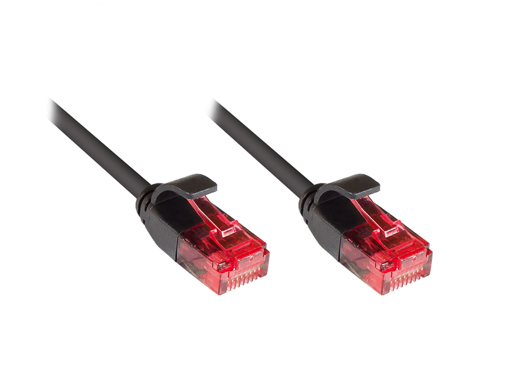 Patchkabel, Cat.6, U/UTP, SLIMLINE-KABEL, PVC, CU, 250MHz, schwarz, 10m, Good Connections®