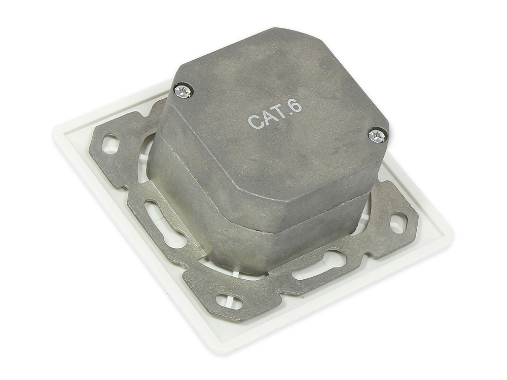 Netzwerkdose Cat. 6, 2xRJ45, geschirmt, universal inkl. Aufputzgehäuse, DESIGNFÄHIG, vertikale Kabelzuführung, signalweiß RAL9003, Good Connections®