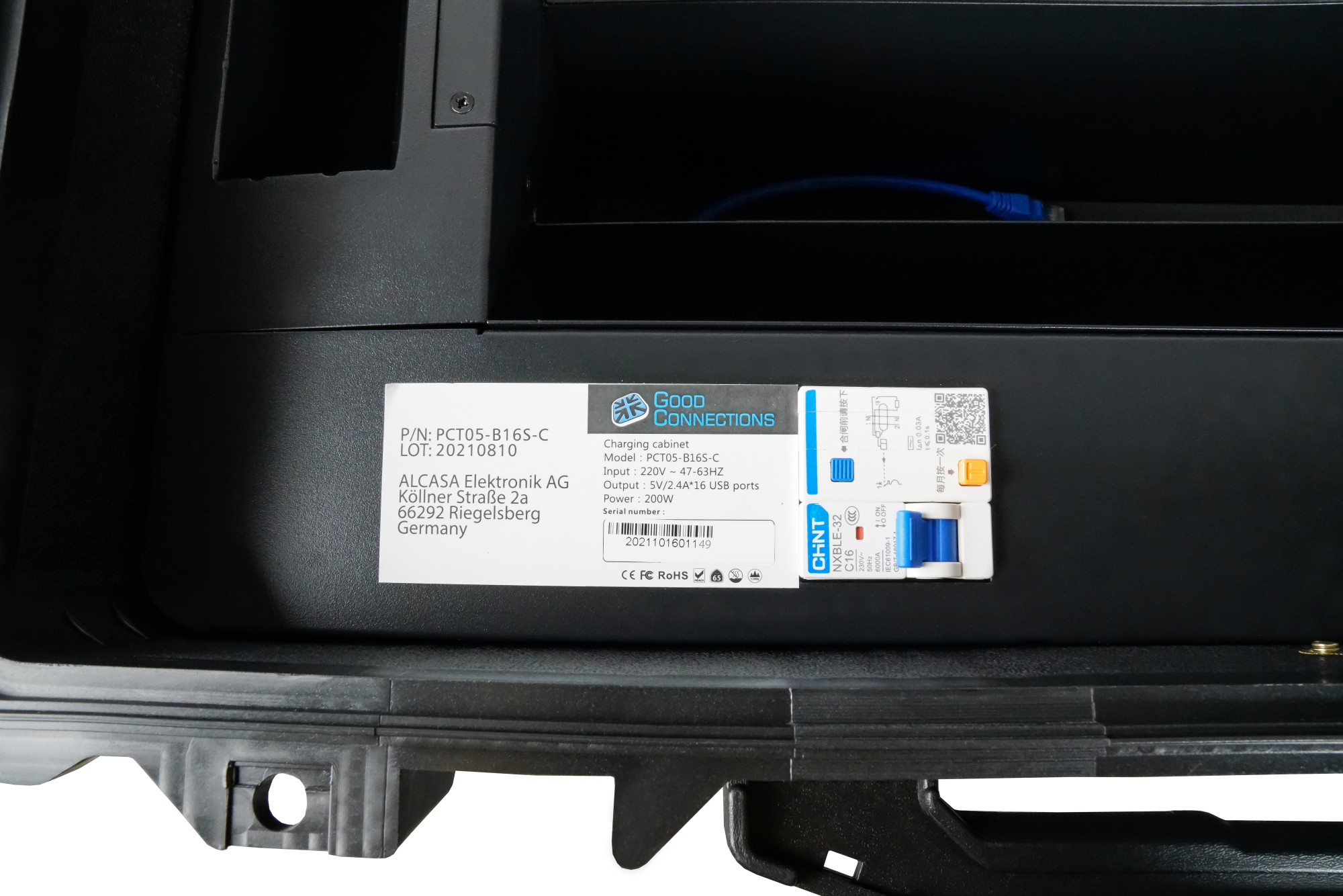 Good Connections® ATON2 T16C Tablet-Ladetrolley, USB-C™ Ausführung, aktive Belüftung, Zusatzsteckdosen, schwarz