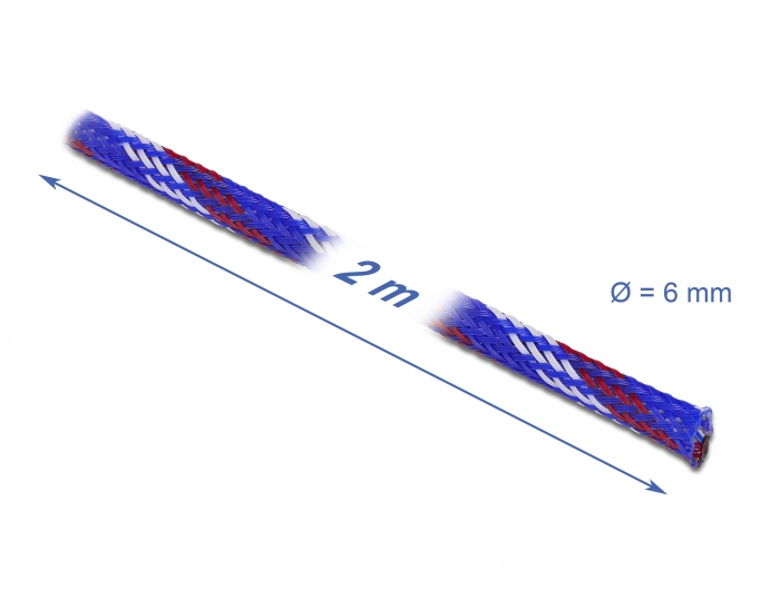Geflechtschlauch dehnbar 2 m x 6 mm blau-rot-weiß, Delock® [20741]