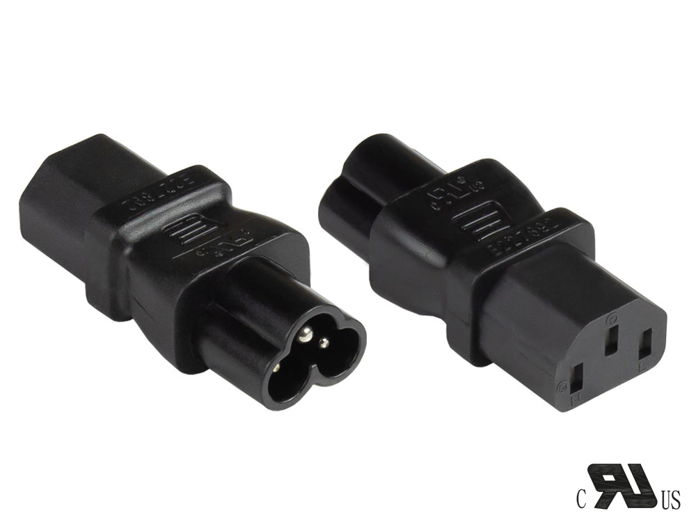 Stromadapter Kaltgeräte-Stecker C6 (gerade) an Kaltgeräte-Buchse C13 (gerade), UL, schwarz, Good Connections®