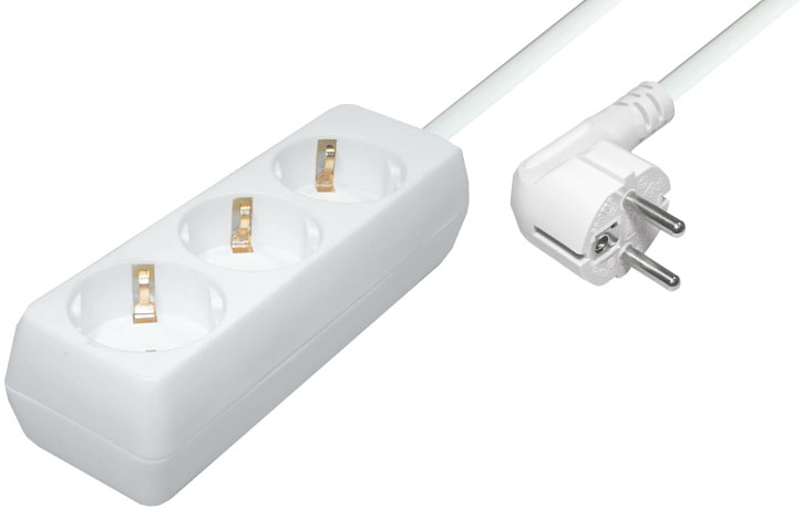 Steckdosenleiste 3-fach, 45 Grad Schutzkontakt, weiß, 3m