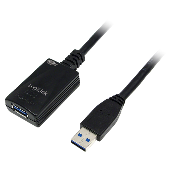Verlängerungskabel, USB 3.0, Stecker A an Buchse A, schwarz, 5m, LogiLink® [UA0127]