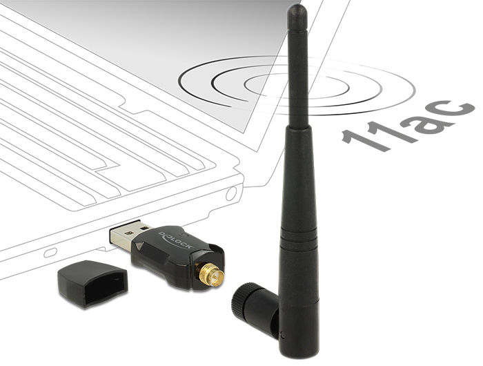 USB 2.0 Dualband WLAN ac/a/b/g/n Stick 433 Mbps mit externer Antenne, Delock® [12462]