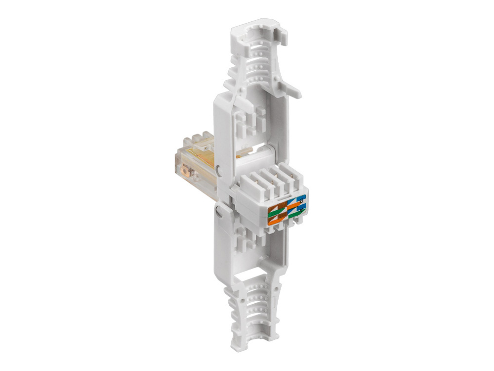Cat. 5/6 Tool-less RJ45 Stecker mit Knickschutz, ungeschirmt, vergoldete Kontakte, beige, Good Connections®