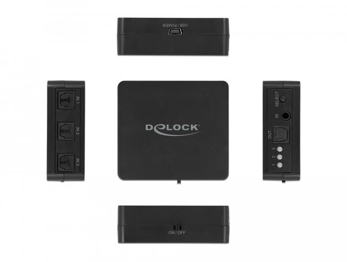 S/PDIF TOSLINK Switch 3 In 1 Out mit IR-Fernbedienung und USB Stromversorgung, Delock® [63395]