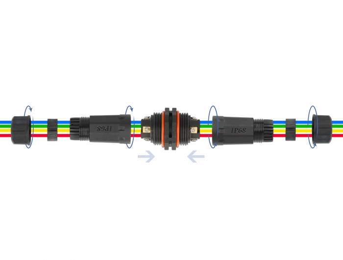 Kabelverbinder für Außenbereich 4 Pin, IP68 wasserdicht, schraubbar, Kabeldurchmesser 4,5 - 7,5 mm schwarz, Delock® [86914]