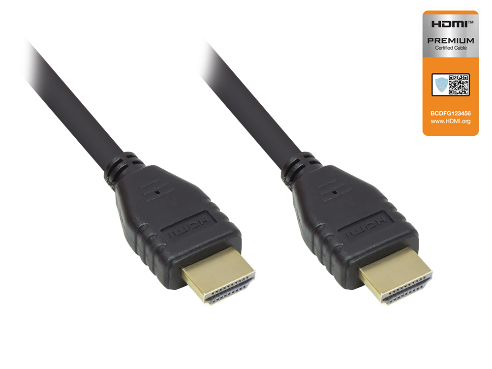 Anschlusskabel HDMI 2.0b, 4K / UHD @60Hz, PREMIUM zertifiziert, 18 Gbit/s, vergoldete Kontakte, CU, schwarz, 2m, Good Connections®