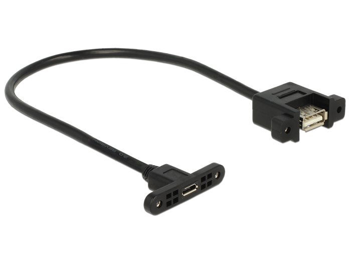 Kabel USB 2.0 Micro-B Buchse zum Einbau an USB 2.0 Typ-A Buchse zum Einbau 25 cm, Delock® [85109]