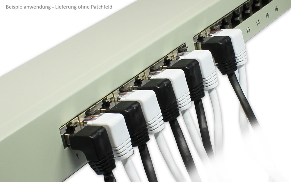 Patchkabel, Cat. 5e, F/UTP, 1x 90° nach unten gewinkelt an 1x gerade, schwarz, 10m, Good Connections®