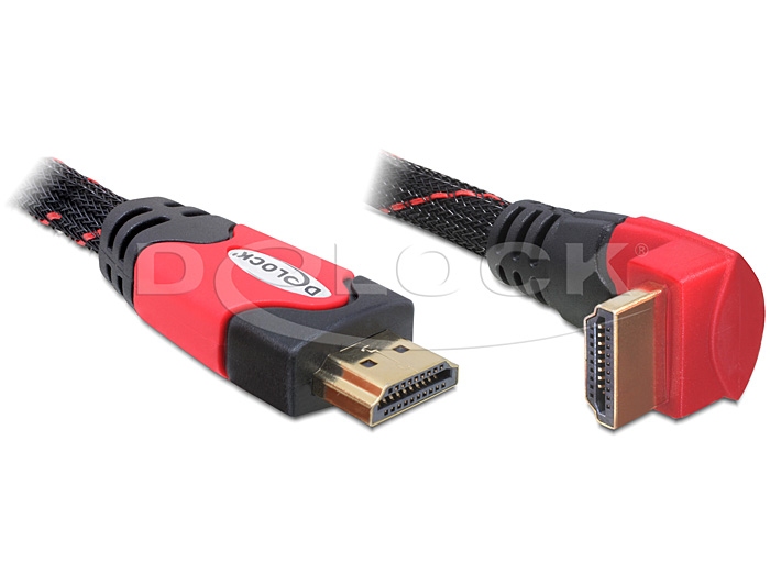 High-Speed-HDMI®-Kabel mit Ethernet, Winkelstecker unten, vergoldete Stecker, 2m, Delock® [82686]