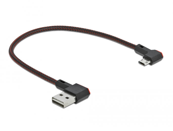 EASY-USB 2.0 Kabel Typ-A Stecker zu EASY-USB Typ Micro-B Stecker gewinkelt links / rechts 0,2 m schwarz, Delock® [85269]