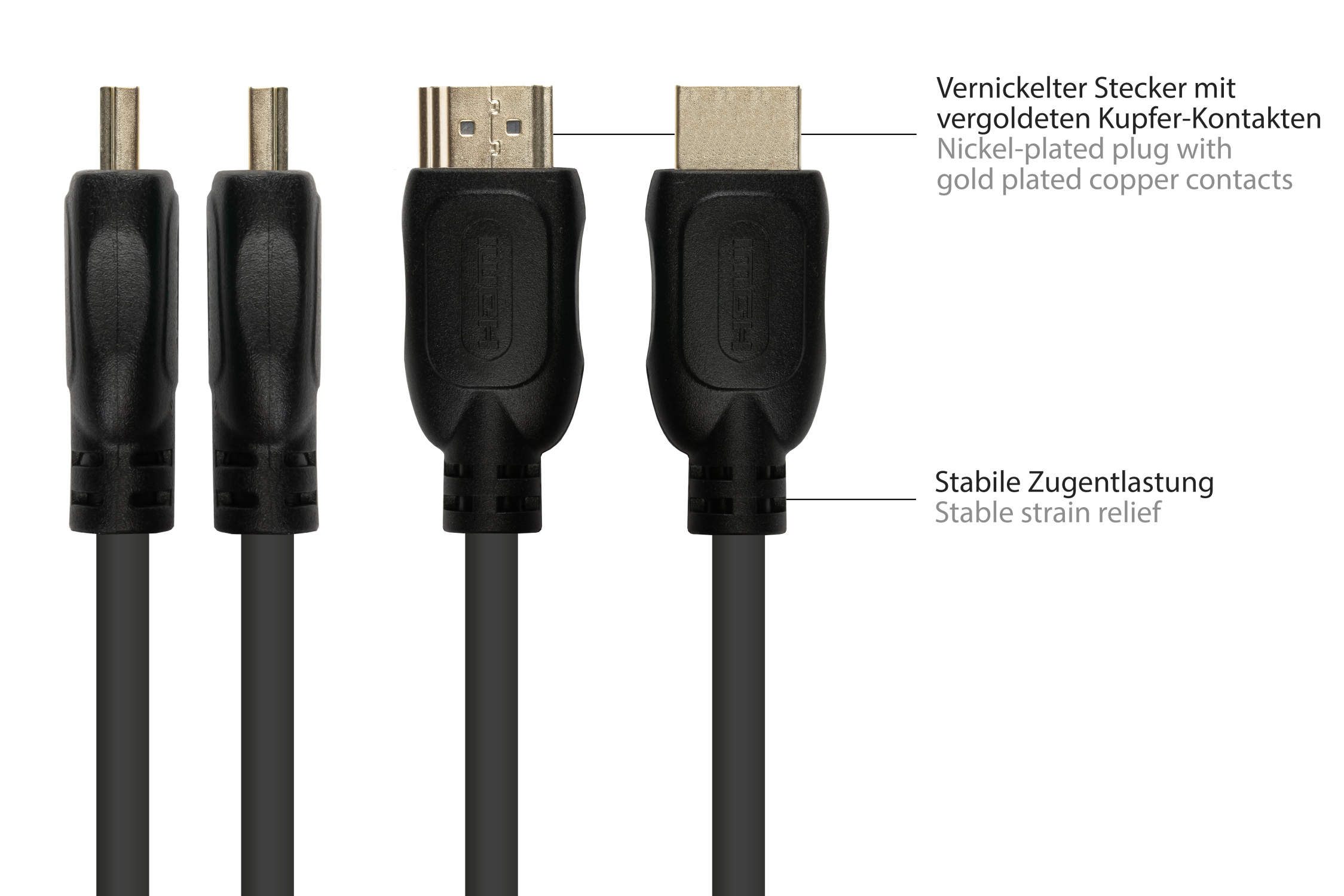 Anschlusskabel HDMI 2.0b, Stecker (Typ A) an Mirco Stecker (Typ D), 4K / UHD @60Hz, 18 Gbit/s, vergoldete Kontakte, schwarz, 3m, Good Connections®