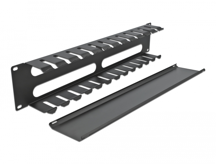 19" Kabelmanagement Rangierpanel mit 4 Öffnungen 2 HE schwarz, Delock® [66553]