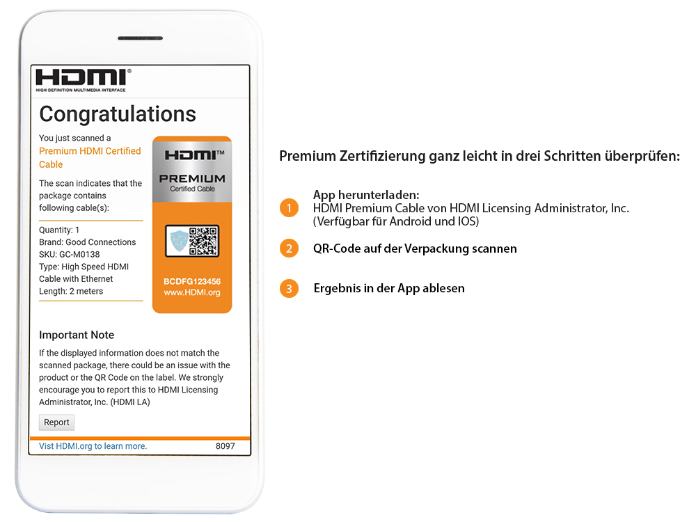 Anschlusskabel HDMI 2.0b, 4K / UHD @60Hz, PREMIUM zertifiziert, 18 Gbit/s, vergoldete Kontakte, CU, schwarz, 2m, Good Connections®