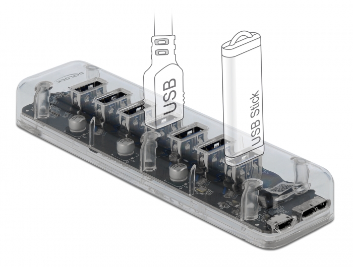 Externer USB 3.0 Hub mit 7 Ports transparent , Delock® [64088]