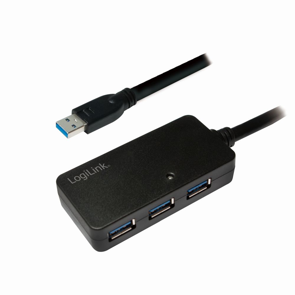USB 3.0 Aktives Repeater- und Verlängerungskabel bis zu 10m mit 4-Port Hub, LogiLink® [UA0262]
