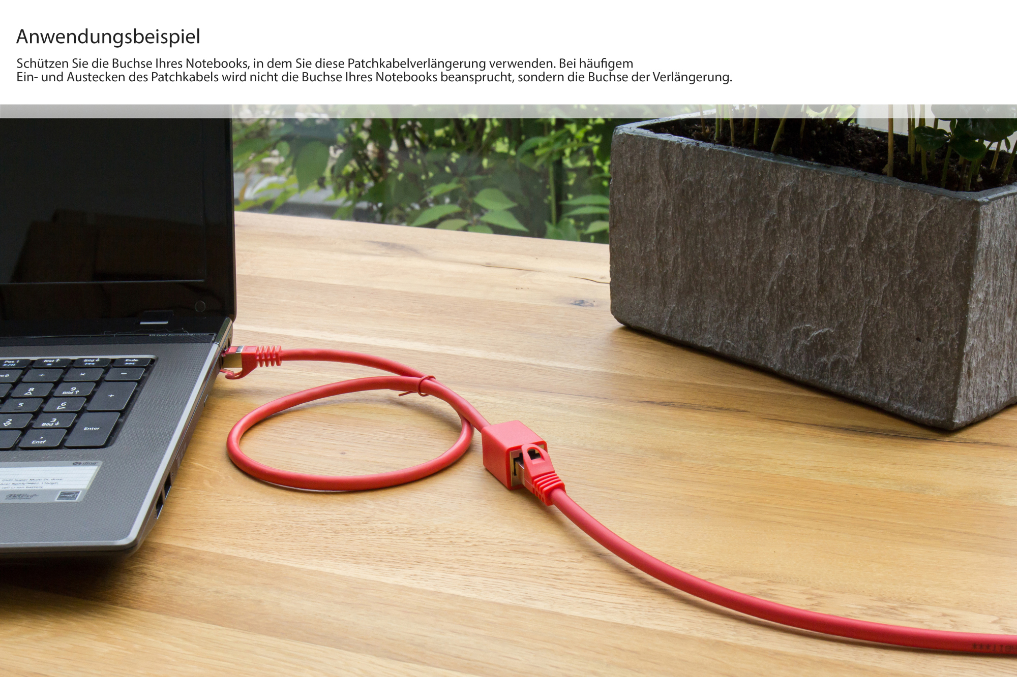 RNS® Patchkabelverlängerung mit Rastnasenschutz, Cat. 6, S/FTP, PiMF, PVC, 250MHz, OFC, CU, rot, 10m, Good Connections®