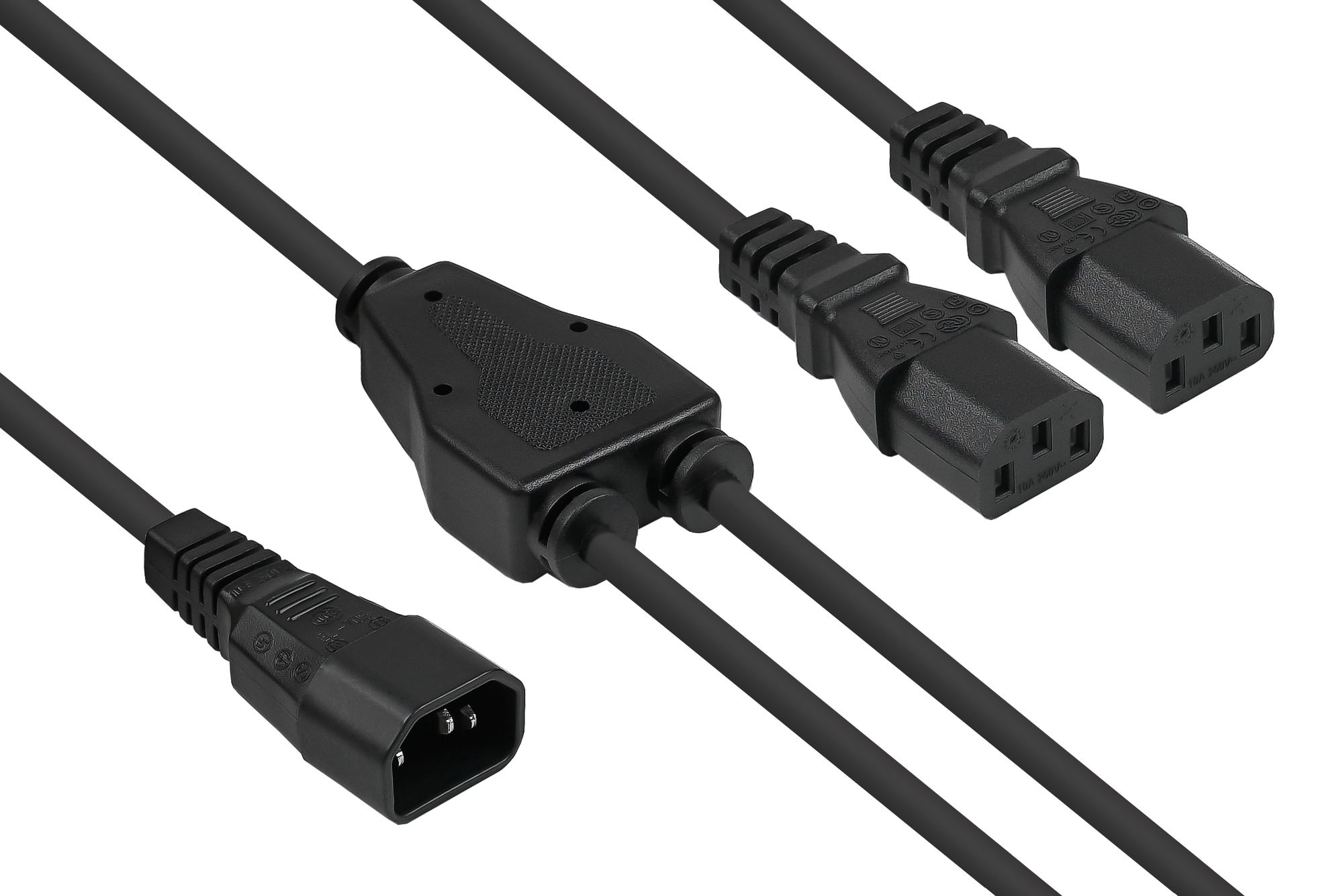 kabelmeister® Y-Kaltgeräteverlängerung Kaltgeräte-Stecker C14 an 2x Kaltgeräte-Buchse C13, schwarz, 0,3m