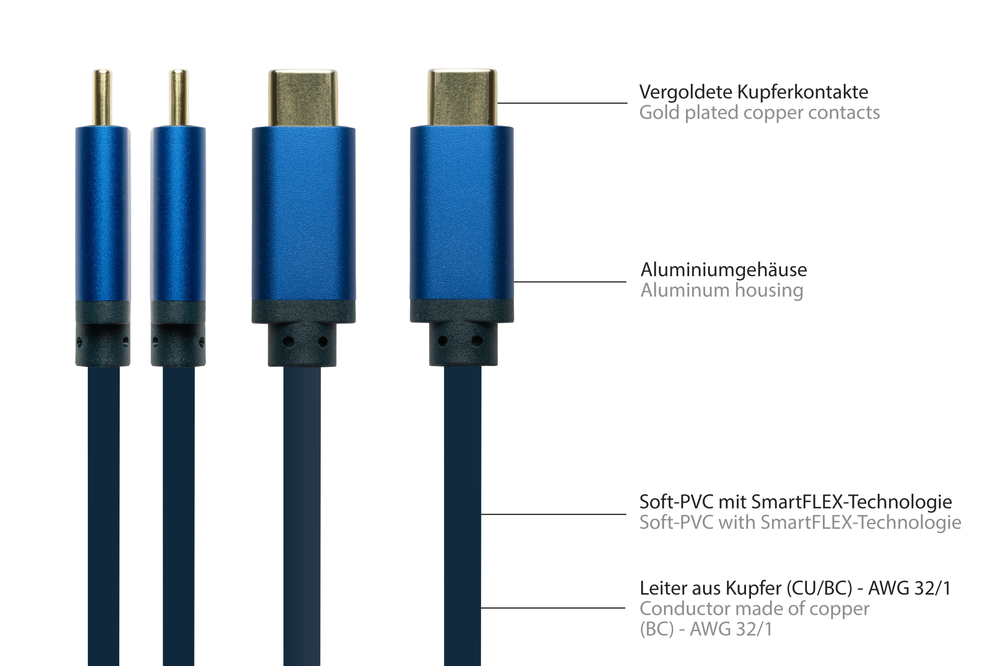 USB-C™ an DisplayPort 1.2 SmartFLEX Kabel, 4K UHD @60Hz, Aluminiumgehäuse, CU, dunkelblau, 2m, Good Connections®