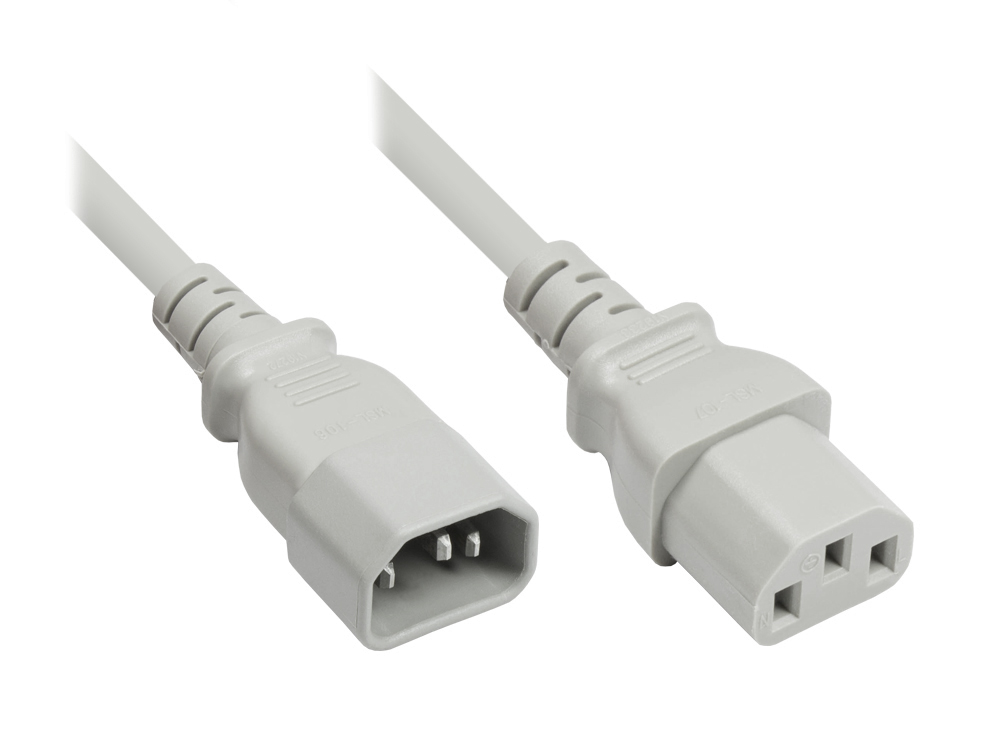 Kaltgeräteverlängerung C14 (gerade) an C13 (gerade), grau, 1,00mm², 3m, Good Connections®