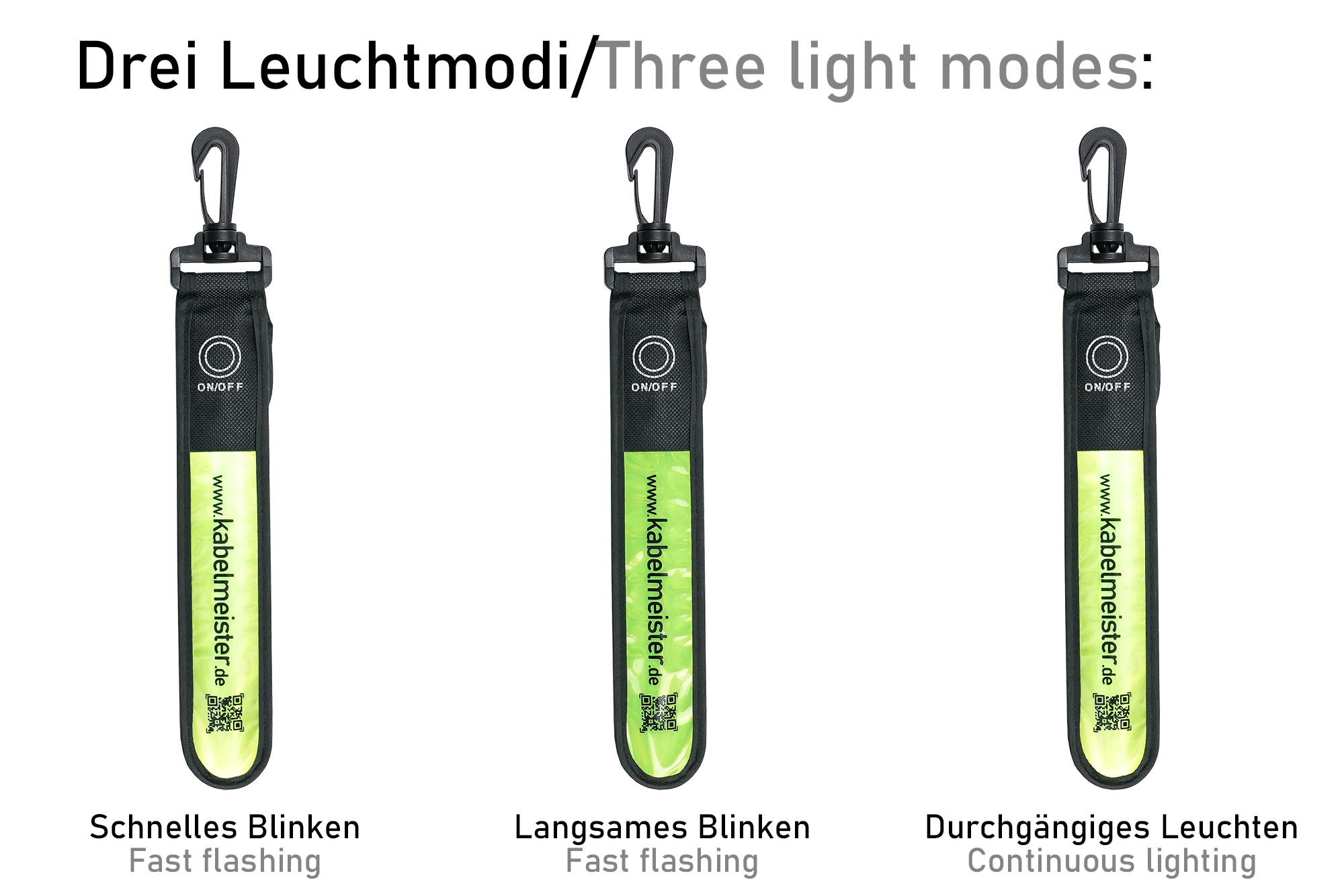 kabelmeister® LED Leuchtband mit Befestigungshaken, grün/gelb - 3er-Set