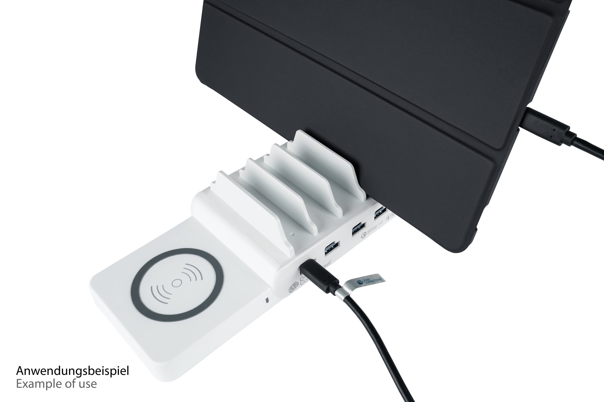 Qi Wireless Charging Pad 15W für Good Connections® USB-Desktop-Schnellladestation PCA-D006W (rechte Seite)