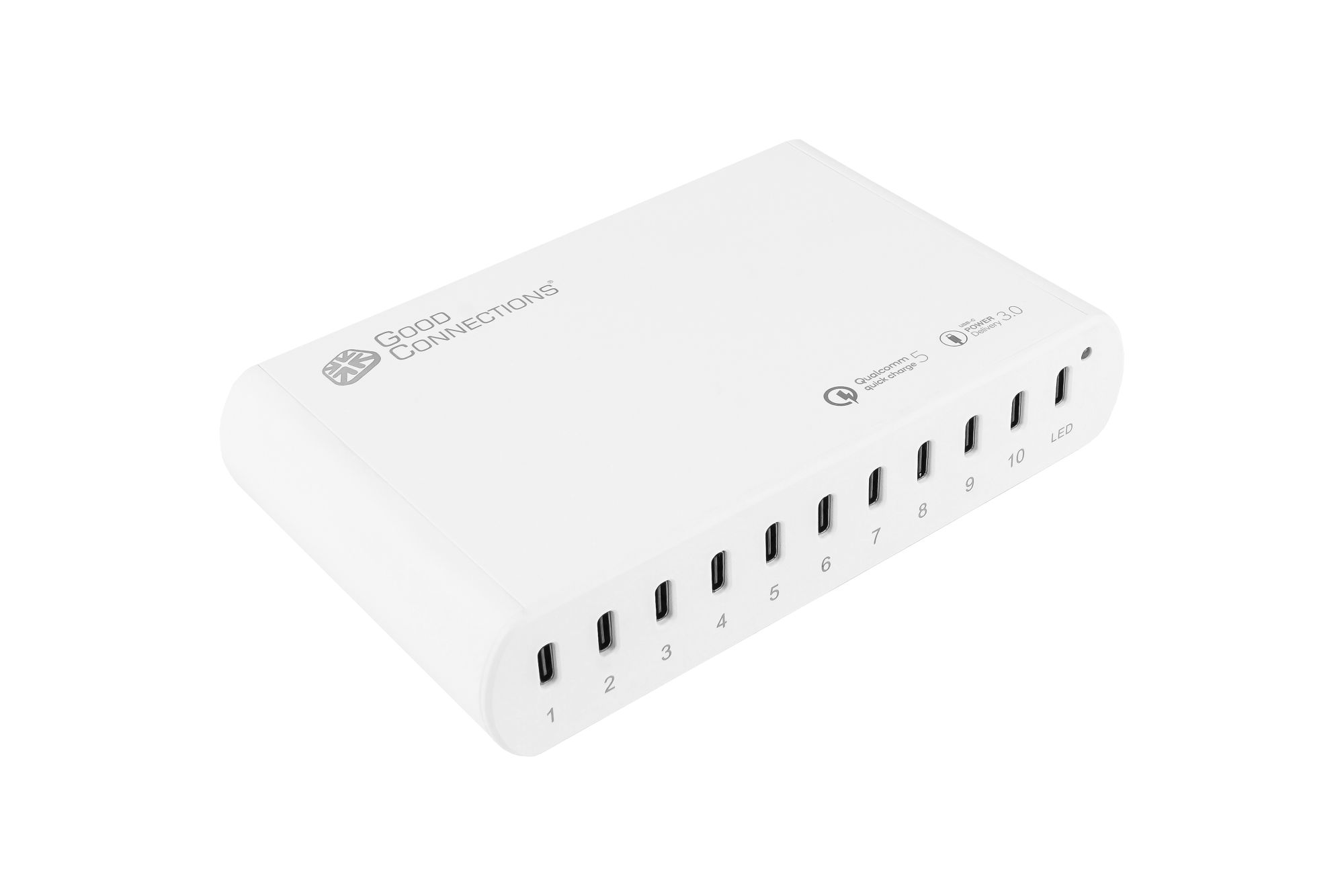 USB-Desktop-Schnellladestation 250W, 10-Port (10x USB-C™), PD 3.0, PPS, QC 5, weiß, Good Connections®