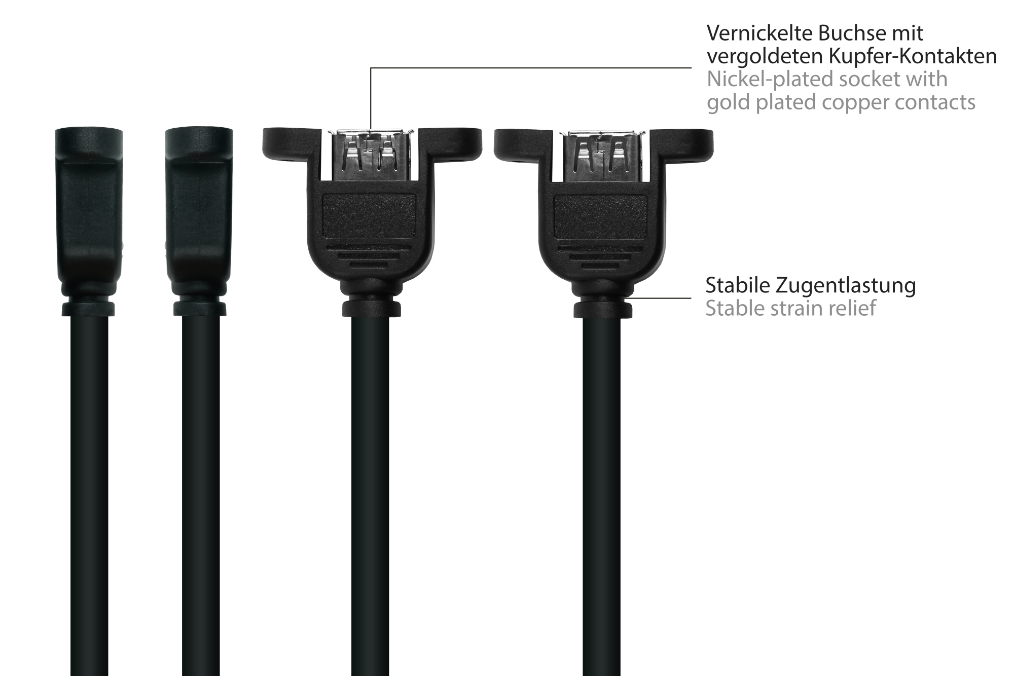 kabelmeister® Einbau-Verlängerungskabel USB 2.0 Stecker A an Einbaubuchse A, Premium, DATA AWG28 / Power AWG24, KUPFER, schwarz, 0,3m