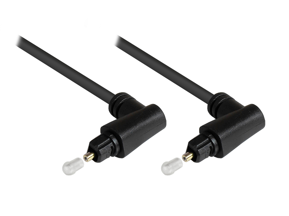 Anschlusskabel Toslink Stecker 90° gewinkelt an Stecker 90° gewinkelt, Ø 4mm, schwarz, 1m, Good Connections®