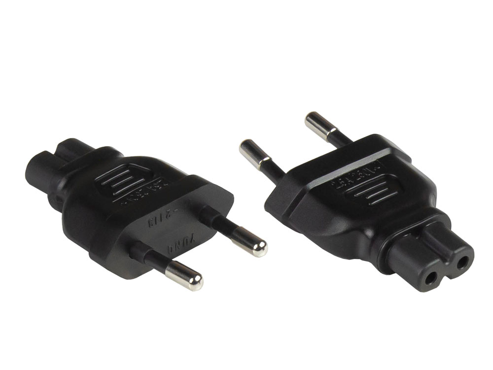 Stromadapter Euro-Stecker Typ C (CEE 7/16, gerade) an C7/Euro 8 Buchse (gerade), schwarz, Good Connections®