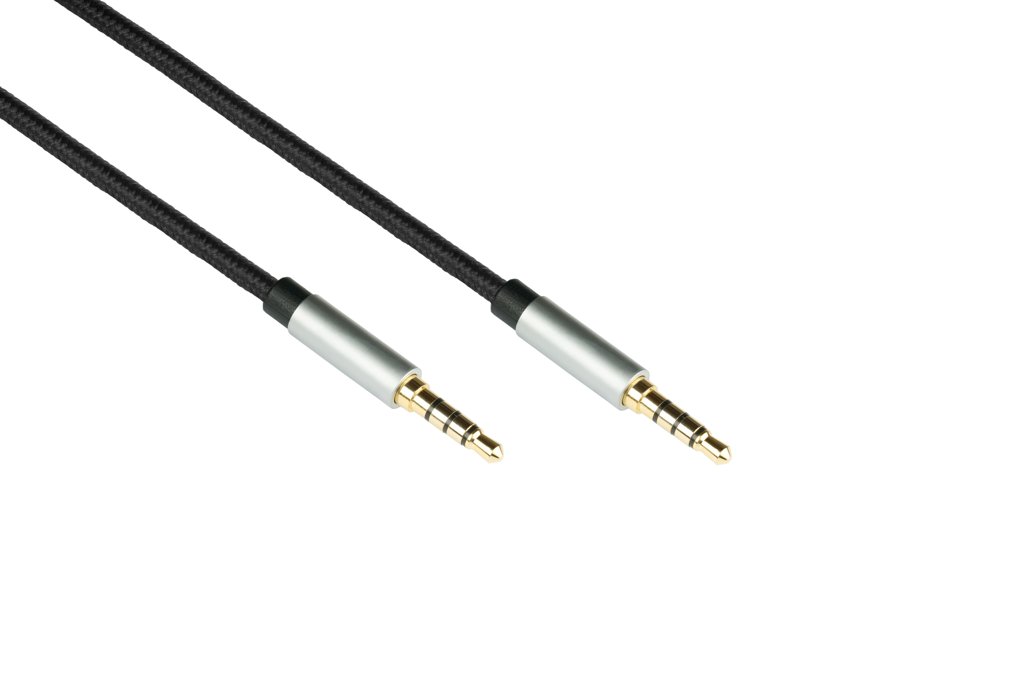 Audio Anschlusskabel High-Quality, 4-poliger 3,5mm Klinkenstecker beidseitig, Textilmantel, schwarz, 1,5m, PYTHON® Series