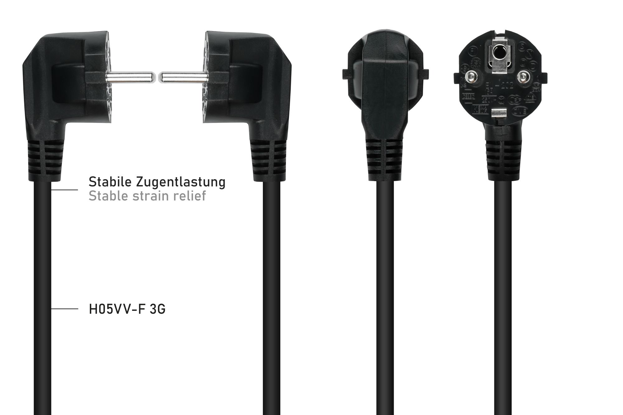 kabelmeister® Netzkabel Schutzkontakt-Stecker Typ E+F (CEE 7/7, gewinkelt) an Kaltgeräte-Buchse C13 (gerade), schwarz, 0,75mm², 0,5m