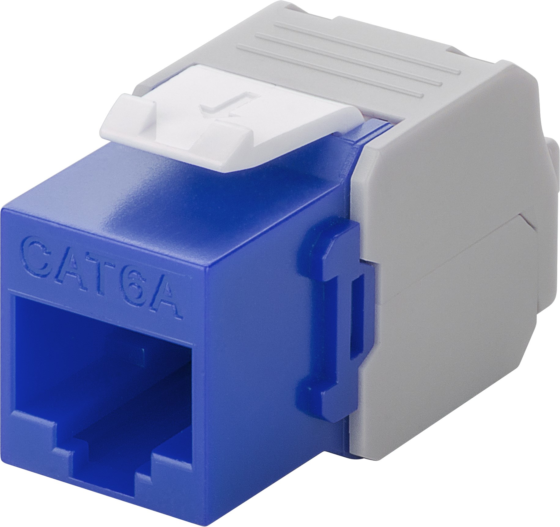 KeyStone RJ45 Jack, Cat. 6a, ungeschirmt, 500MHz, weiß/blau