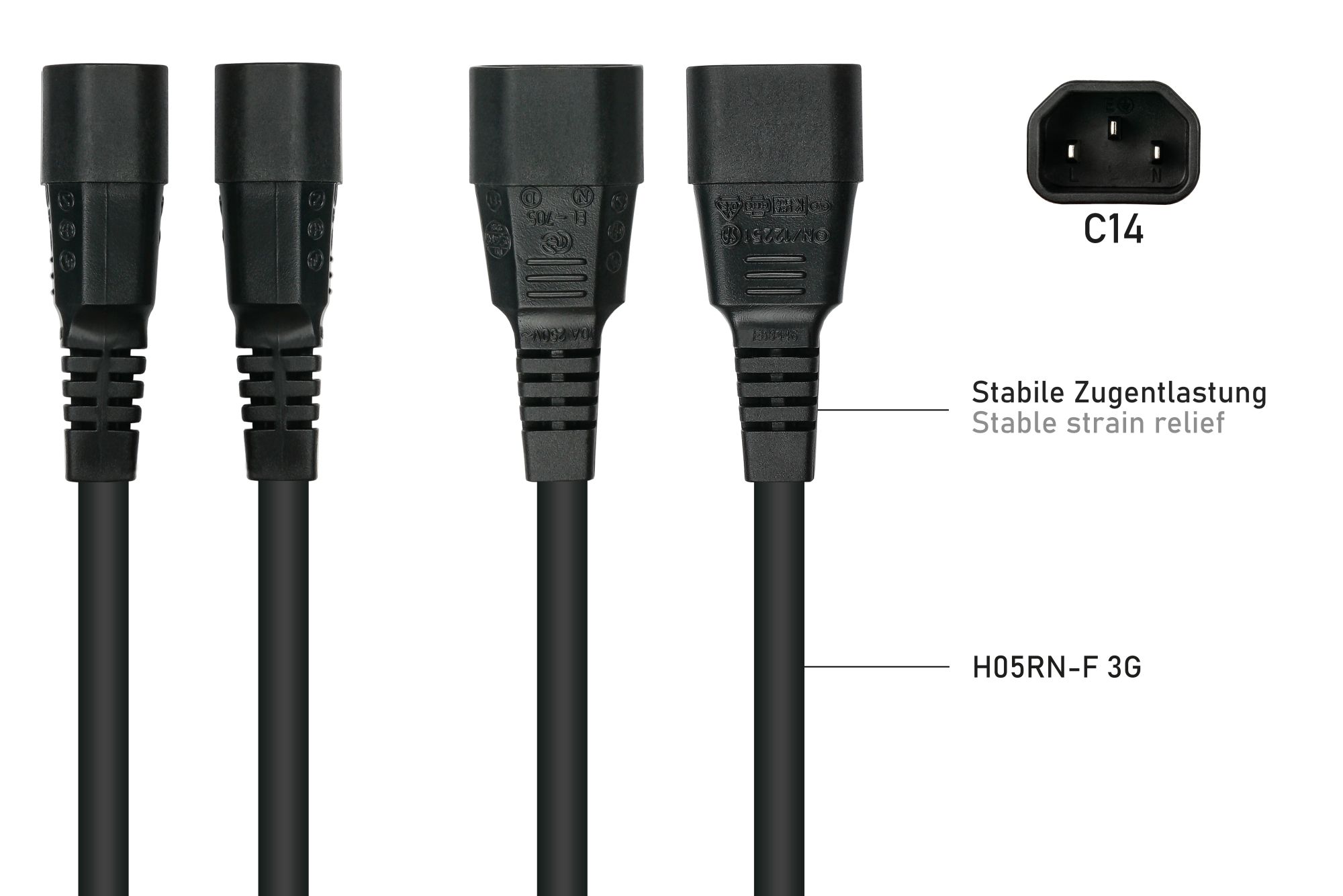 kabelmeister® Kaltgeräte-Warmgeräte-Verbindungskabel C14 (gerade) an C15 (gerade), schwarz, 1,00mm², 5m