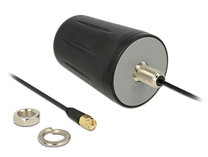 WLAN 802.11 b/g/n Antenne SMA Stecker, 3dBi, omnidirektional, Anschlusskabel (RG-174, 3m), Dachmontage outdoor, schwarz, Delock® [89534]