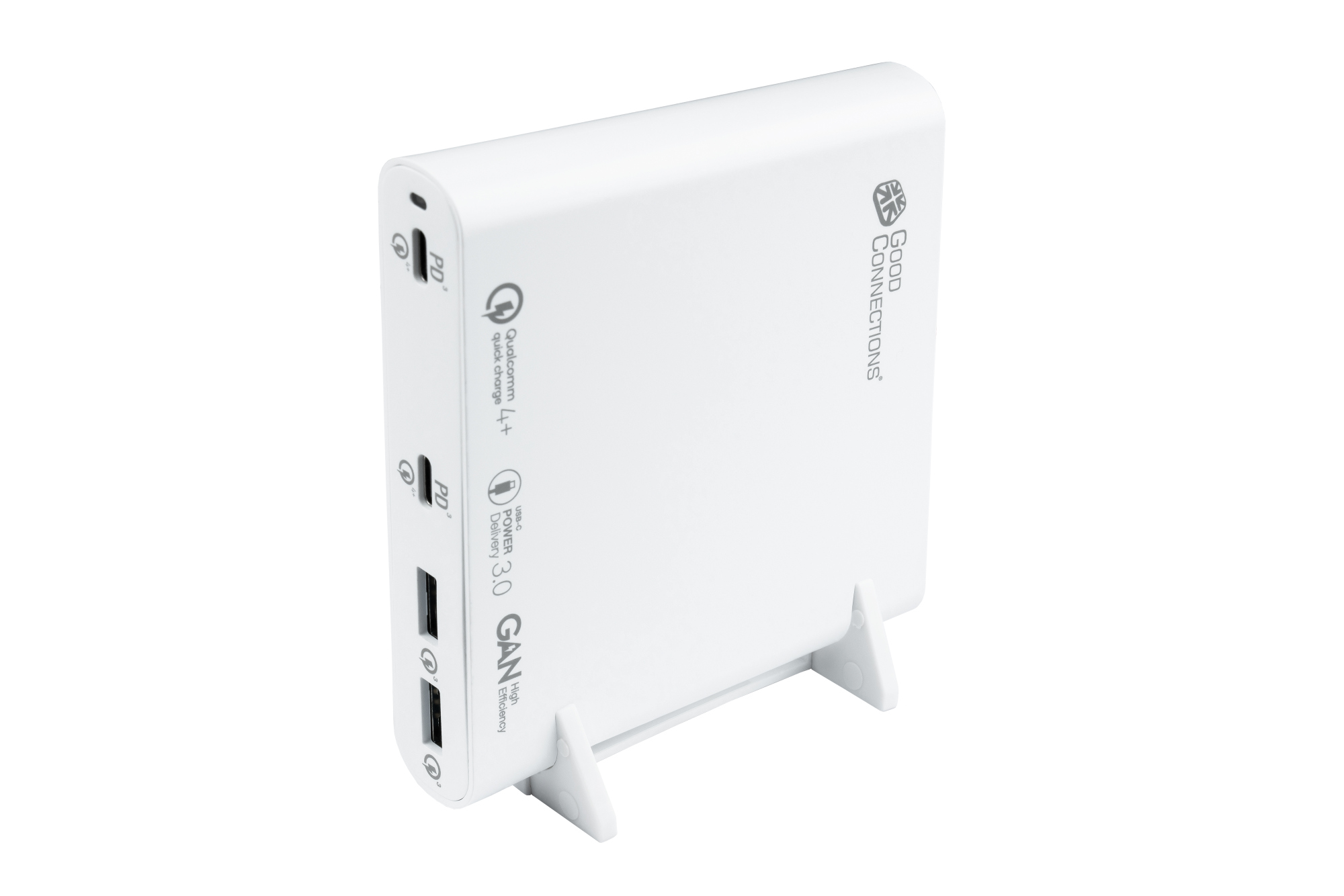 USB-Desktop-Schnellladestation 120W mit GaN-Technologie, 4-Port (2x USB-C™ und 2x USB-A), PD 3.0, QC 4+, weiß, Good Connections®