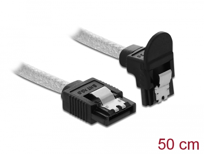 SATA 6 Gb/s Kabel gerade auf unten gewinkelt, transparent, 0,5 m, Delock® [85346]