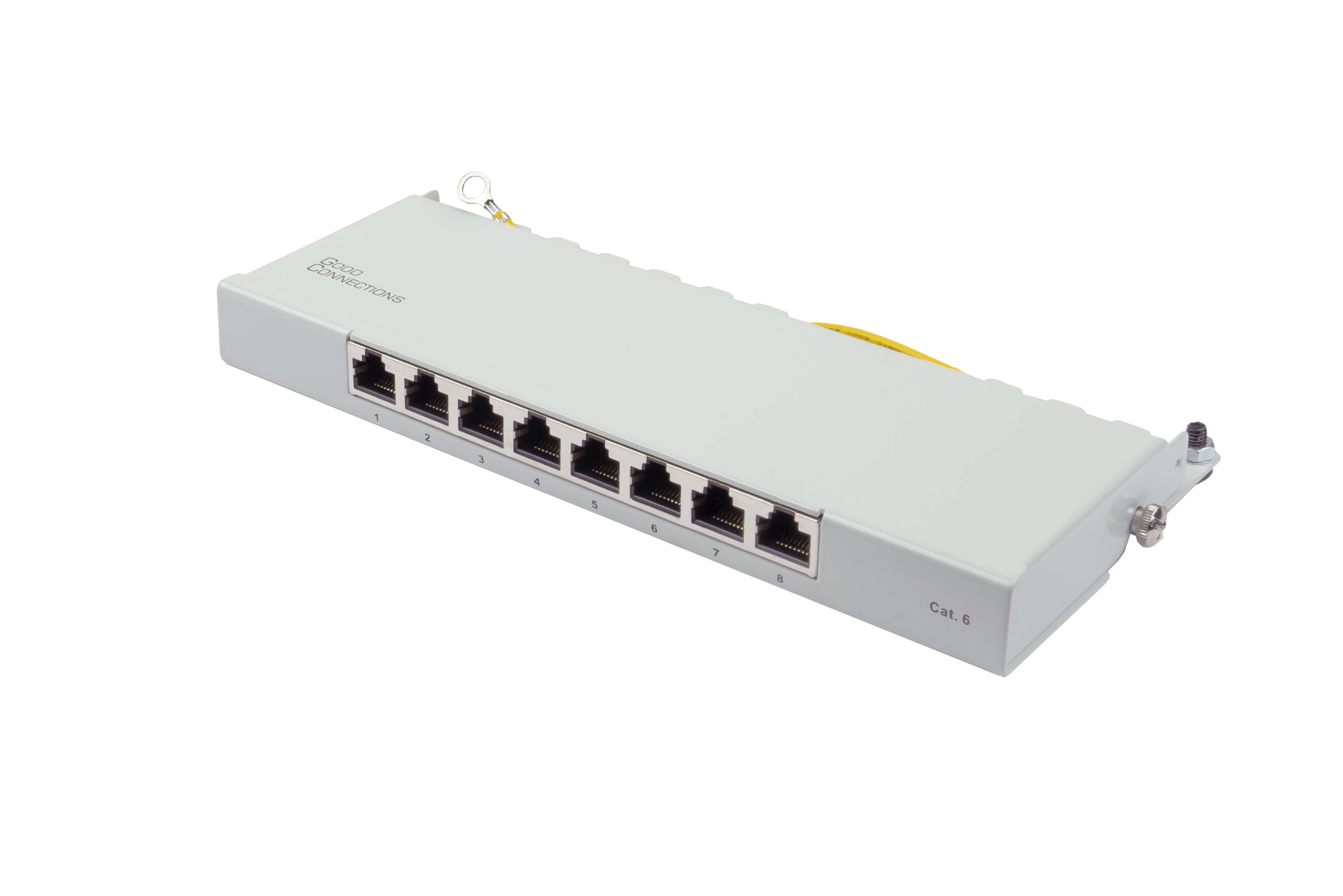 Patchpanel Desktop Cat. 6, 8-Port, 0,5 HE, STP geschirmt, werkzeugloses Öffnen, Lichtgrau (RAL7035), Good Connections®