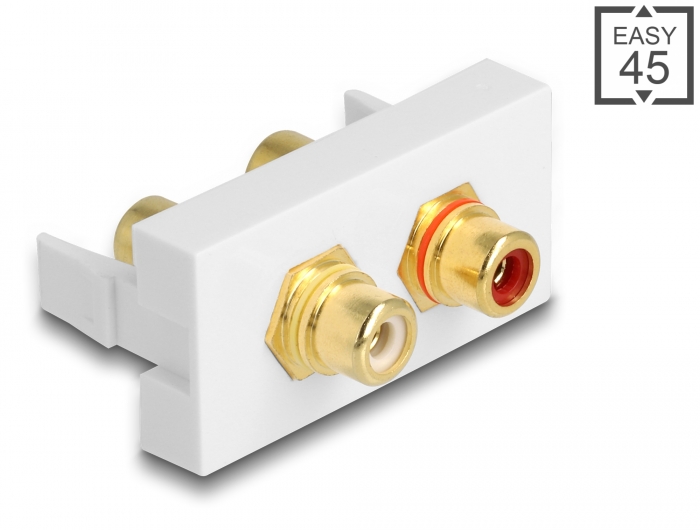 Easy 45 Modul 2 x Cinch Buchse, Farbring rot / weiß 22,5 x 45 mm, Delock® [81396]