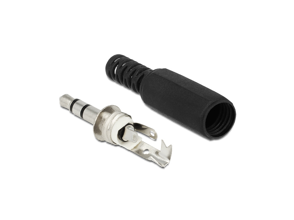 Stereo Klinkenstecker 3,5mm 3 Pin mit Knickschutz, schwarz, Delock® [65534]
