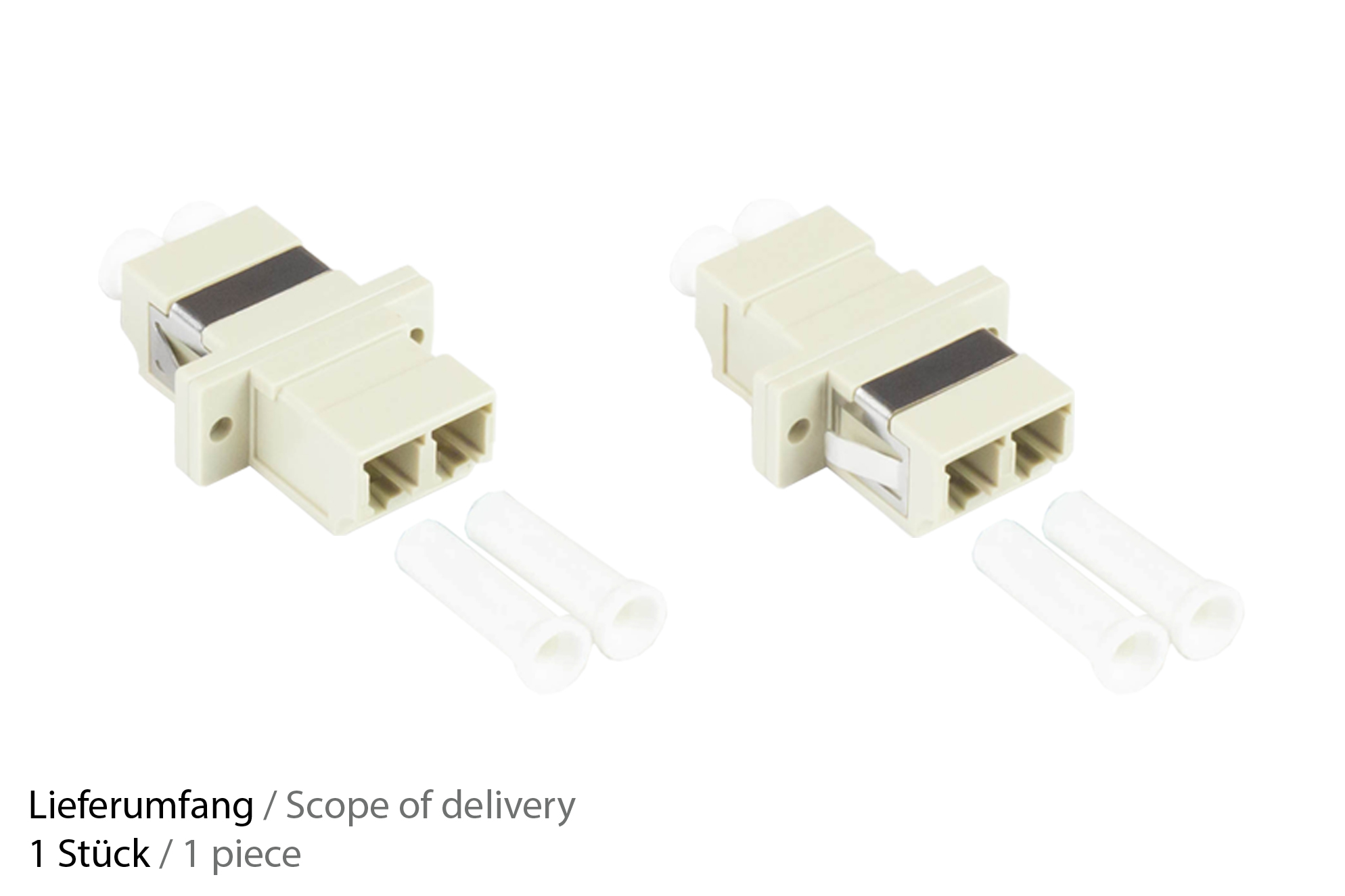 LWL Duplex Kupplung, LC (UPC) an LC (UPC), OM2, Multimode, Kunststoffgehäuse mit Flansch, Keramikhülse, grau, Good Connections®
