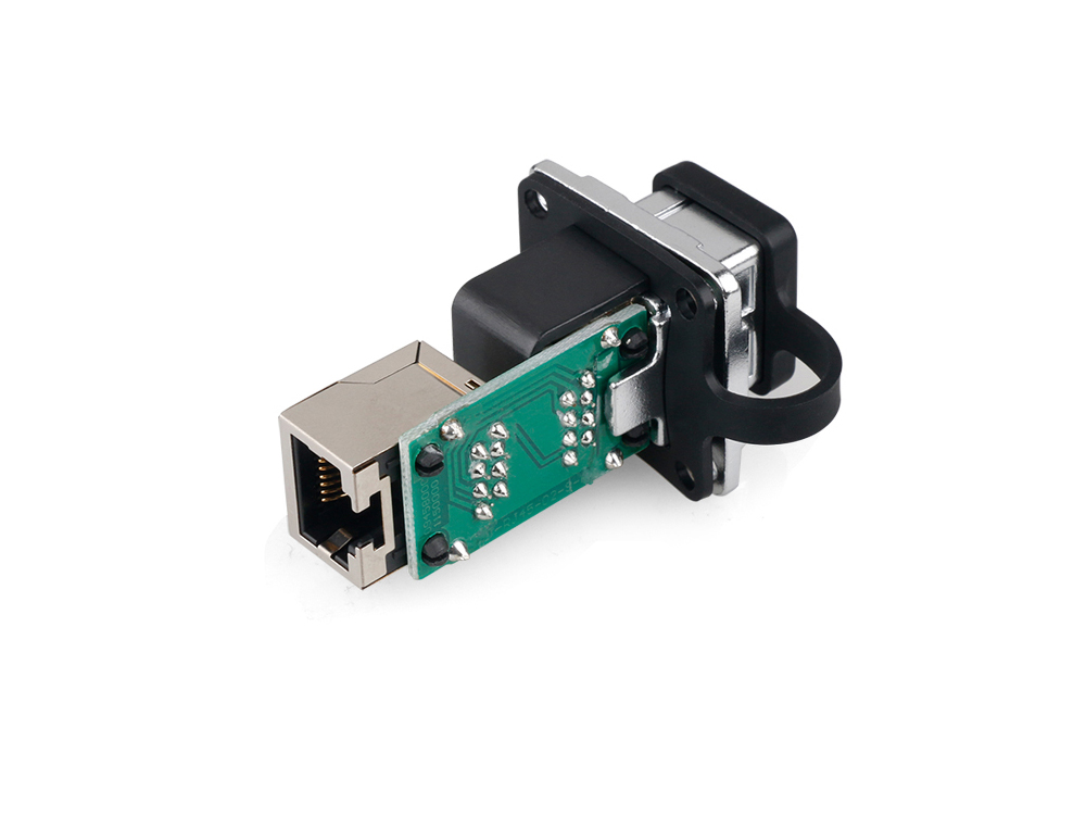 Industrie-Steckverbinder S6 - RJ45 Durchführungskupplung mit PCB-Platine / Leiterplatte, RJ45 Buchse beidseitig, Metall, Good Connections®