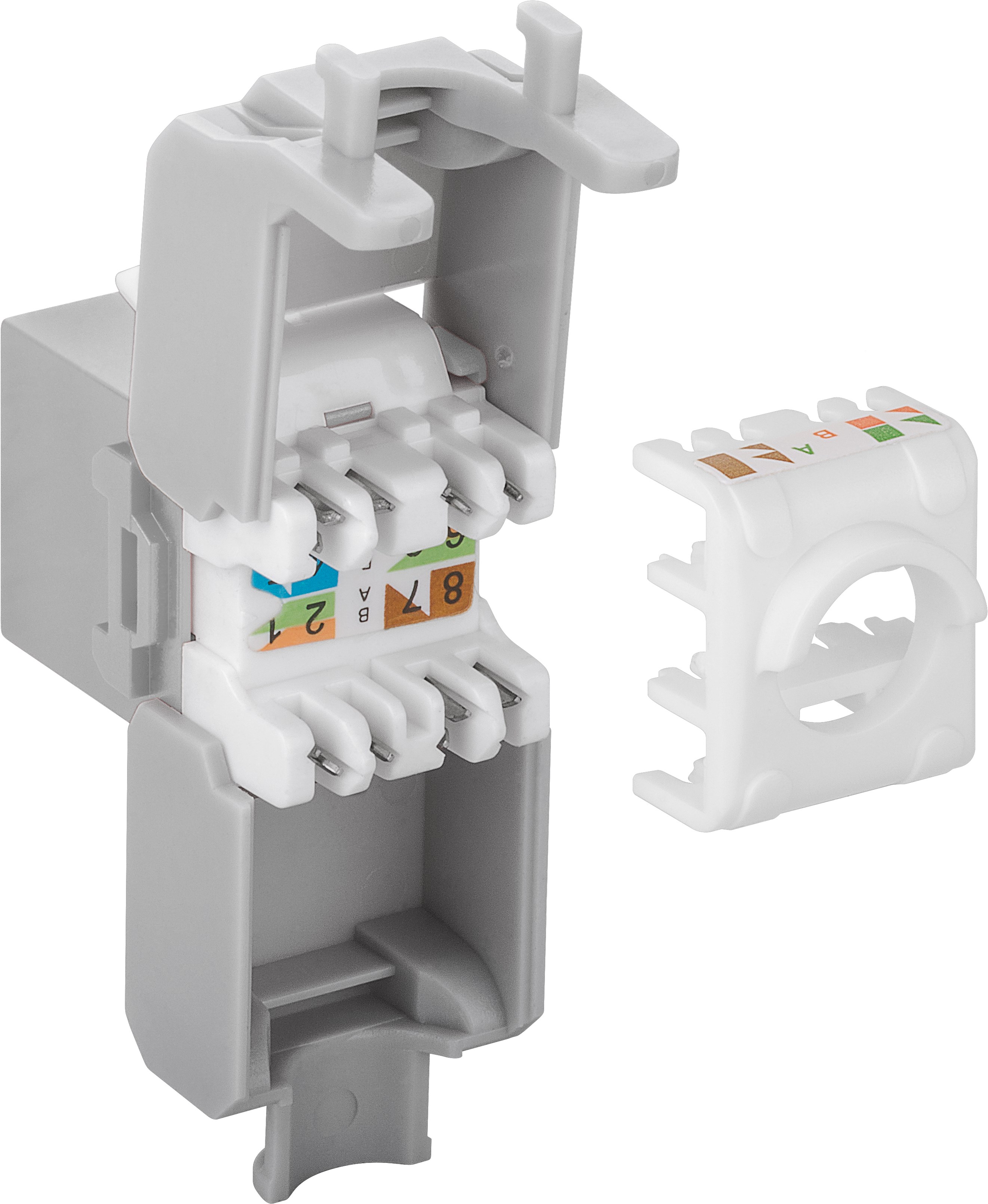 KeyStone RJ45 Jack, Cat. 6a, ungeschirmt, 500MHz, weiß/grau