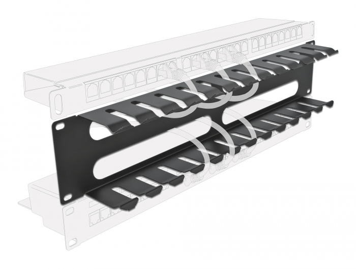 19" Kabelmanagement Rangierpanel mit 4 Öffnungen 2 HE schwarz, Delock® [66553]