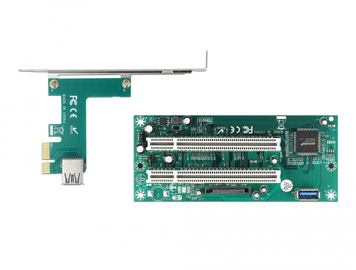 Riser Karte PCI Express x1 zu 2 x PCI 32 Bit Slot mit 60 cm Kabel, Delock® [90066]