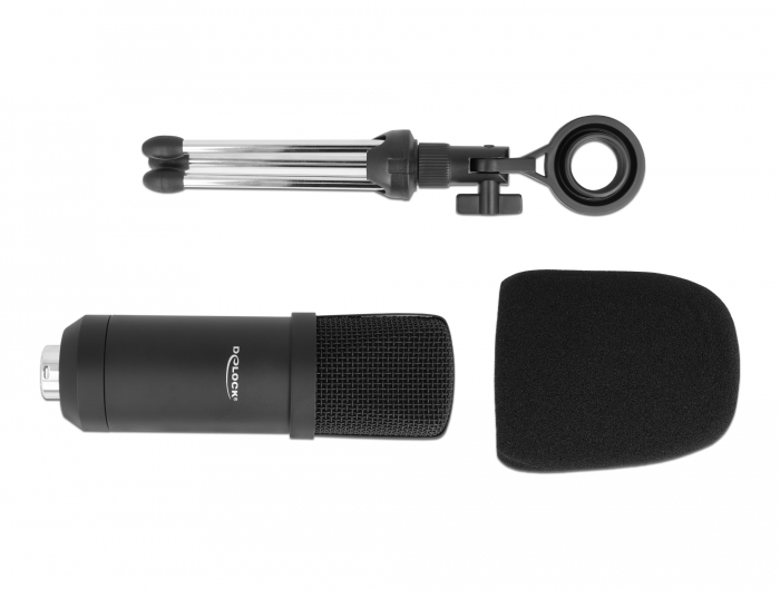 Professionelles Computer Podcasting Mikrofon mit XLR Anschluss und 3 Pin Klinkenstecker + Adapterkabel für Smartphone und Tablet, Delock® [66640]