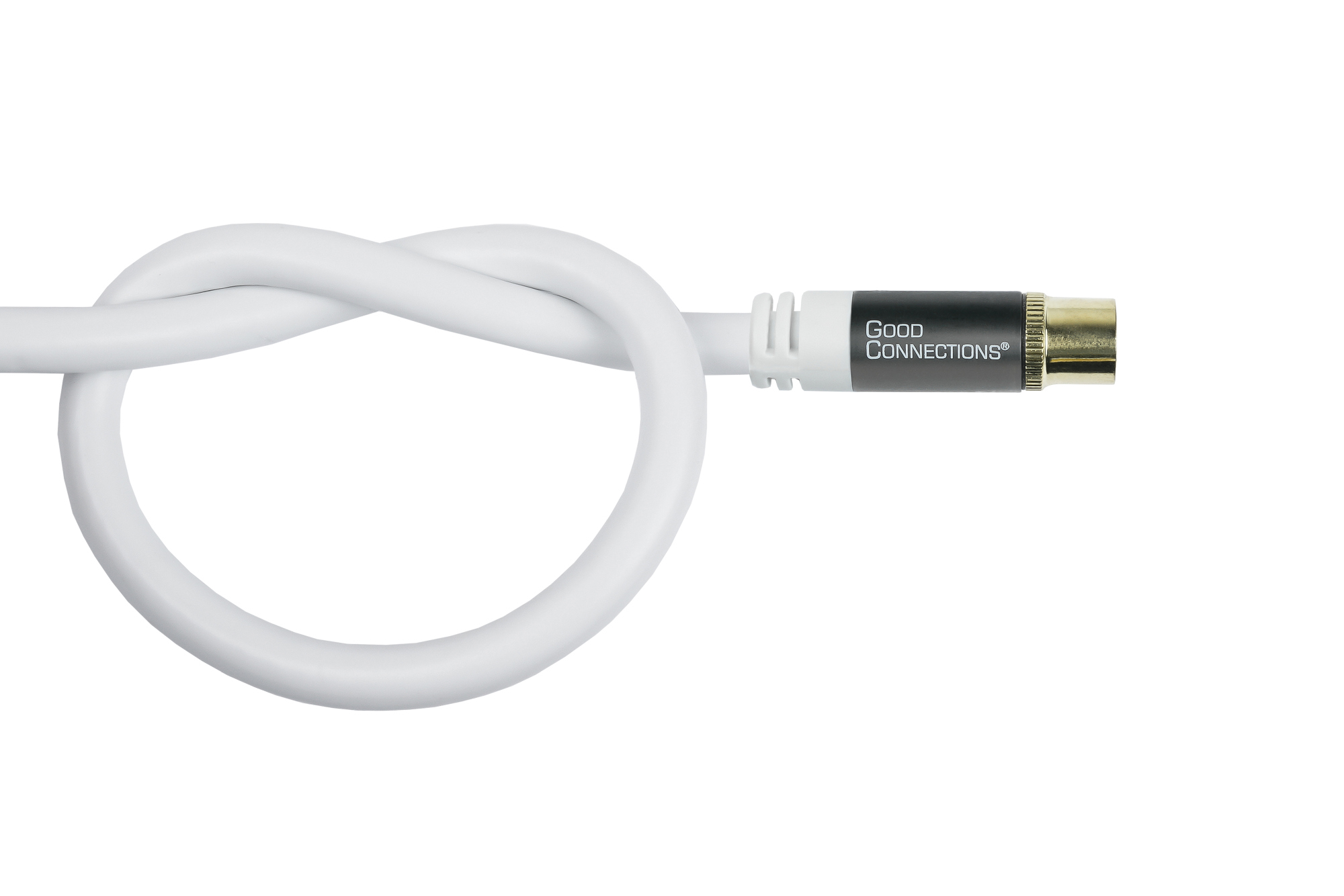 TV Antennenkabel SmartFLEX, IEC/Koax Winkel-Stecker an Buchse, vergoldet, vierfach geschirmt, 120 dB, 75 Ohm, CU, weiß, 30m, Good Connections®
