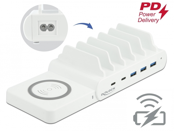 USB und kabelloses Ladegerät 2 x USB Type-C™ PD + 3 x USB Typ-A mit 110 W, Delock® [41450]